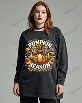 Pumpkin Halloween Printed Wash Cotton Round Neck Long Sleeve Plus Size Top